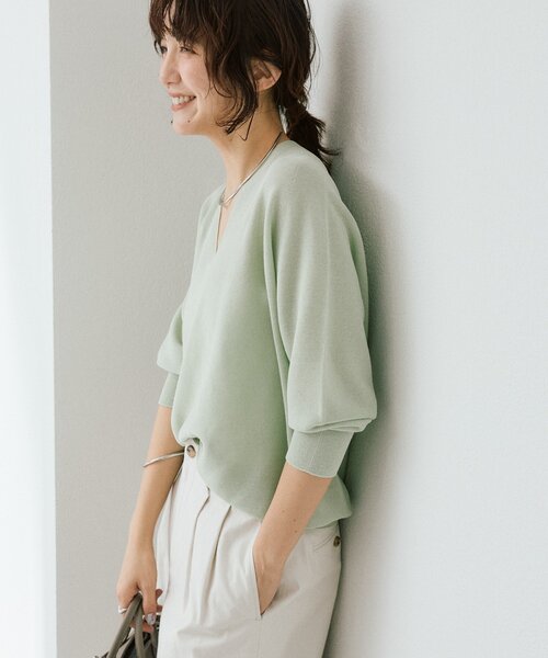 RIVE DROITE（リヴドロワ）の「予約【軽くしなやかな着心地】ライトギマバックボリュームニット（ニット/セーター・レディース・モカ/ピンク/グリーン/ブラック/オフホワイト・FREE）」の19枚目の写真