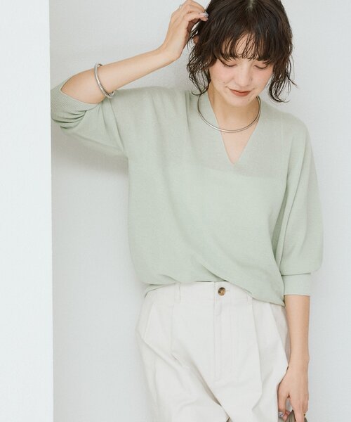 RIVE DROITE（リヴドロワ）の「予約【軽くしなやかな着心地】ライトギマバックボリュームニット（ニット/セーター・レディース・モカ/ピンク/グリーン/ブラック/オフホワイト・FREE）」の17枚目の写真