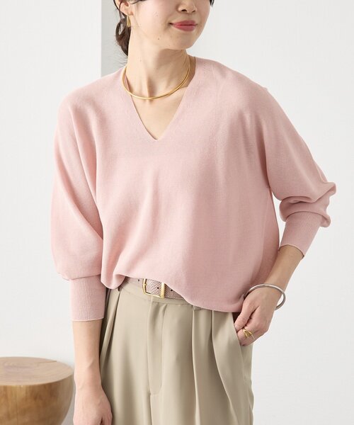 RIVE DROITE（リヴドロワ）の「予約【軽くしなやかな着心地】ライトギマバックボリュームニット（ニット/セーター・レディース・モカ/ピンク/グリーン/ブラック/オフホワイト・FREE）」の9枚目の写真