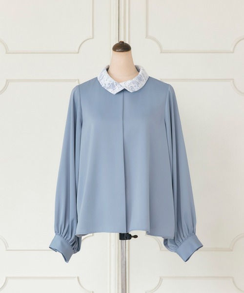 RUIRUE BOUTIQUE(ルイルエブティック)の「洗える | 配色 レース カラー ブラウス | トップス・シャツ・オケージョンブラウス・長袖ブラウス・きれいめブラウス・オフィスカジュアルブラウス(シャツ/ブラウス・レディース・ライトグレー/オフホワイト/ブルー/ベージュ・L/M)」の5枚目の写真