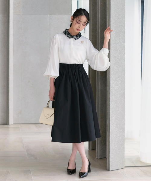RUIRUE BOUTIQUE(ルイルエブティック)の「洗える | 配色 レース カラー ブラウス | トップス・シャツ・オケージョンブラウス・長袖ブラウス・きれいめブラウス・オフィスカジュアルブラウス(シャツ/ブラウス・レディース・ライトグレー/オフホワイト/ブルー/ベージュ・L/M)」の9枚目の写真