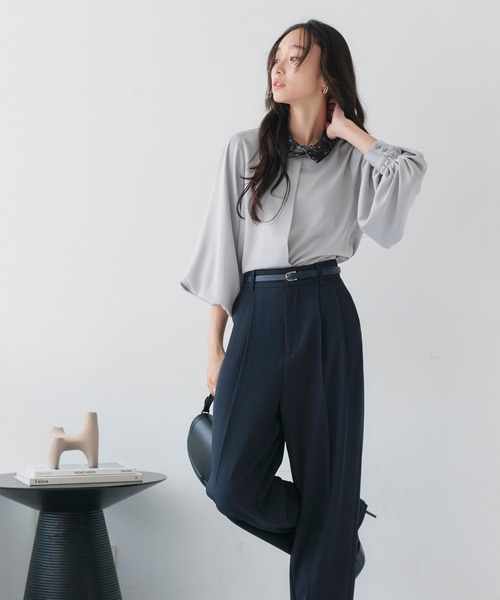 RUIRUE BOUTIQUE(ルイルエブティック)の「洗える | 配色 レース カラー ブラウス | トップス・シャツ・オケージョンブラウス・長袖ブラウス・きれいめブラウス・オフィスカジュアルブラウス(シャツ/ブラウス・レディース・ライトグレー/オフホワイト/ブルー/ベージュ・L/M)」の10枚目の写真