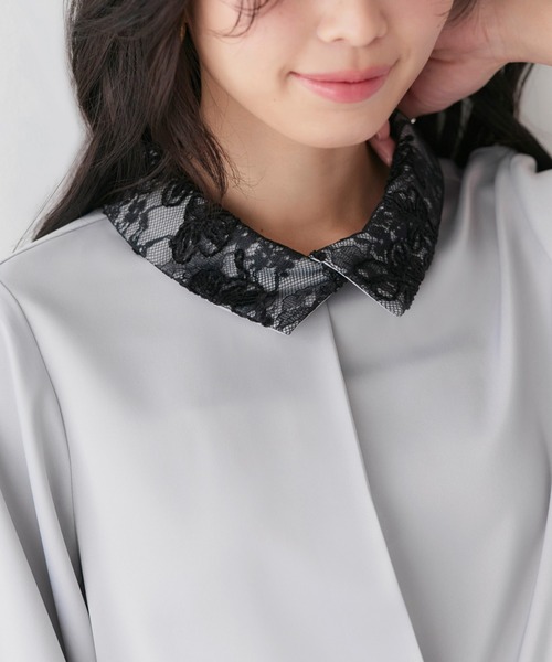 RUIRUE BOUTIQUE(ルイルエブティック)の「洗える | 配色 レース カラー ブラウス | トップス・シャツ・オケージョンブラウス・長袖ブラウス・きれいめブラウス・オフィスカジュアルブラウス(シャツ/ブラウス・レディース・ライトグレー/オフホワイト/ブルー/ベージュ・L/M)」の11枚目の写真