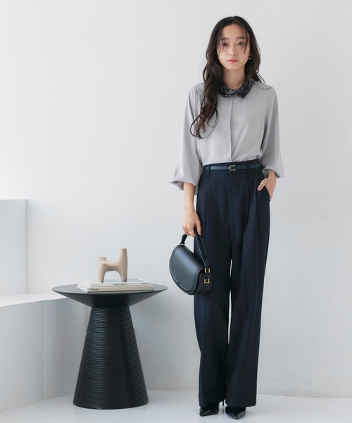 RUIRUE BOUTIQUE(ルイルエブティック)の「洗える | 配色 レース カラー ブラウス | トップス・シャツ・オケージョンブラウス・長袖ブラウス・きれいめブラウス・オフィスカジュアルブラウス(シャツ/ブラウス・レディース・ライトグレー/オフホワイト/ブルー/ベージュ・L/M)」の13枚目の写真