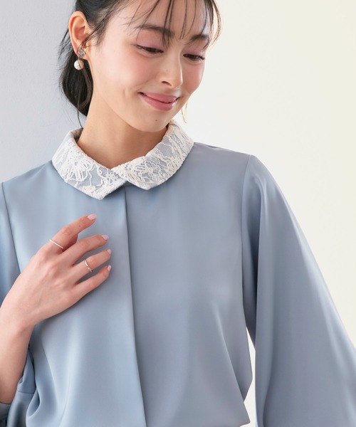 RUIRUE BOUTIQUE(ルイルエブティック)の「洗える | 配色 レース カラー ブラウス | トップス・シャツ・オケージョンブラウス・長袖ブラウス・きれいめブラウス・オフィスカジュアルブラウス(シャツ/ブラウス・レディース・ライトグレー/オフホワイト/ブルー/ベージュ・L/M)」の14枚目の写真