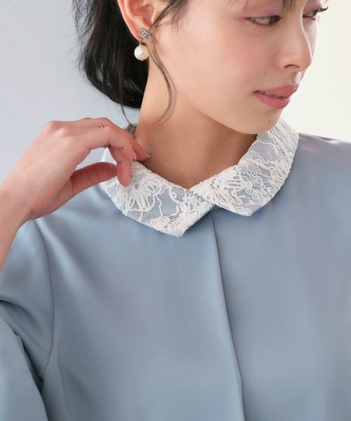 RUIRUE BOUTIQUE(ルイルエブティック)の「洗える | 配色 レース カラー ブラウス | トップス・シャツ・オケージョンブラウス・長袖ブラウス・きれいめブラウス・オフィスカジュアルブラウス(シャツ/ブラウス・レディース・ライトグレー/オフホワイト/ブルー/ベージュ・L/M)」の16枚目の写真