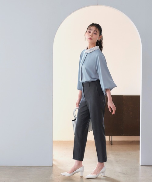 RUIRUE BOUTIQUE(ルイルエブティック)の「洗える | 配色 レース カラー ブラウス | トップス・シャツ・オケージョンブラウス・長袖ブラウス・きれいめブラウス・オフィスカジュアルブラウス(シャツ/ブラウス・レディース・ライトグレー/オフホワイト/ブルー/ベージュ・L/M)」の17枚目の写真
