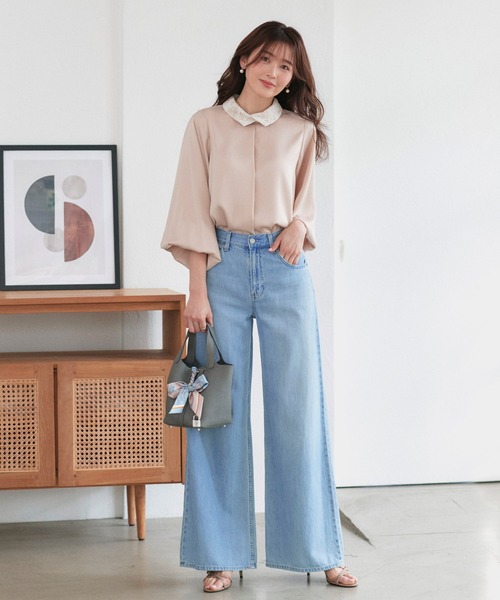 RUIRUE BOUTIQUE(ルイルエブティック)の「洗える | 配色 レース カラー ブラウス | トップス・シャツ・オケージョンブラウス・長袖ブラウス・きれいめブラウス・オフィスカジュアルブラウス(シャツ/ブラウス・レディース・ライトグレー/オフホワイト/ブルー/ベージュ・L/M)」の20枚目の写真