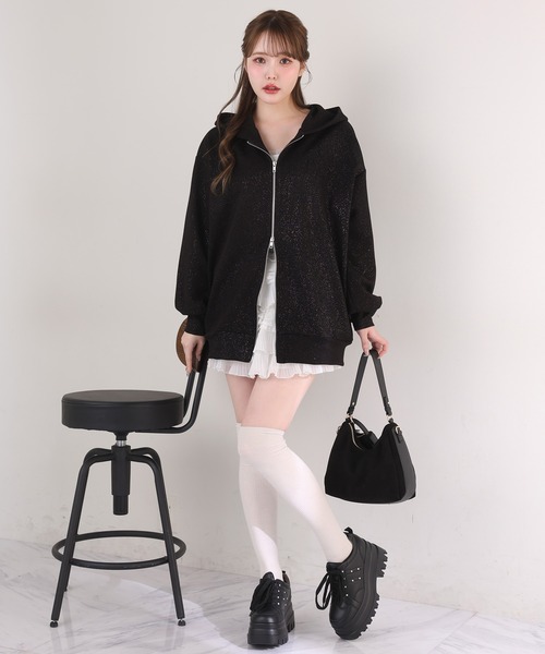 one after another NICE CLAUP（ワンアフターアナザーナイスクラップ）の「【9cm厚底/爆盛れ】ビジュー付きトリプルソールスニーカー（スニーカー・レディース・ブラック/ピンク/ブラウン・M/S/L）」の4枚目の写真