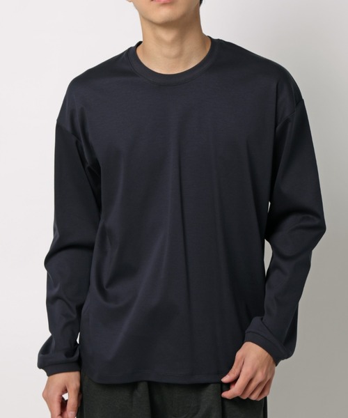AOYAMA(アオヤマ)の「形態安定ロングTシャツ【COOL CONTACT】【#すご】<綿100%の高級感のあるシルケットスムース素材をイージーケアで>(Tシャツ/カットソー・メンズ・ホワイト/ブルー/ネイビー・LL/L/M/S)」の1枚目の写真
