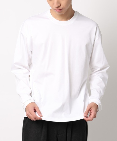 AOYAMA(アオヤマ)の「形態安定ロングTシャツ【COOL CONTACT】【#すご】<綿100%の高級感のあるシルケットスムース素材をイージーケアで>(Tシャツ/カットソー・メンズ・ホワイト/ブルー/ネイビー・LL/L/M/S)」の2枚目の写真