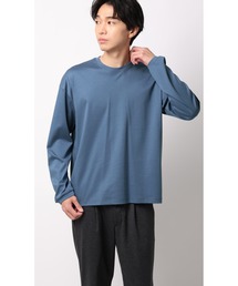 AOYAMA（アオヤマ）の「形態安定ロングTシャツ【COOL CONTACT】【＃すご】<綿100％の高級感のあるシルケットスムース素材をイージーケアで>（Tシャツ/カットソー）」