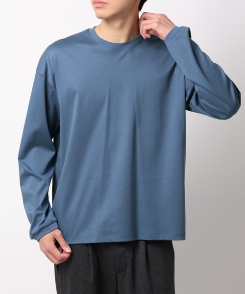 AOYAMA(アオヤマ)の「形態安定ロングTシャツ【COOL CONTACT】【#すご】<綿100%の高級感のあるシルケットスムース素材をイージーケアで>(Tシャツ/カットソー・メンズ・ホワイト/ブルー/ネイビー・LL/L/M/S)」の3枚目の写真