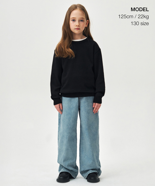 MUSINSA STANDARD KIDS（ムシンサスタンダードキッズ）の「ウォッシャブルスーピマコットンクルーネックニット[ブラック]（ニット/セーター・レディース・その他・110/120/130/140/150/160）」の2枚目の写真