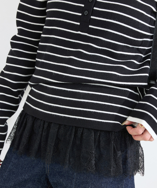 Simplicite（サンプリシテ）の「手洗い可 / 裾レースインナー（Tシャツ/カットソー・レディース・ブラック/ホワイト・FREE）」の2枚目の写真