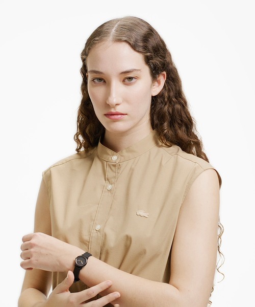 LACOSTE(ラコステ)の「Aラインノースリーブシャツドレス / ミモレ丈シャツワンピース(シャツワンピース・レディース・ライトグレー/ベージュ・40/36/38/34)」の6枚目の写真