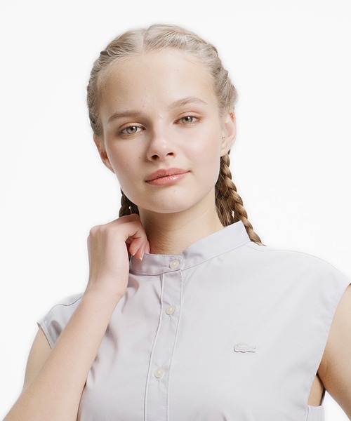 LACOSTE(ラコステ)の「Aラインノースリーブシャツドレス / ミモレ丈シャツワンピース(シャツワンピース・レディース・ライトグレー/ベージュ・40/36/38/34)」の19枚目の写真