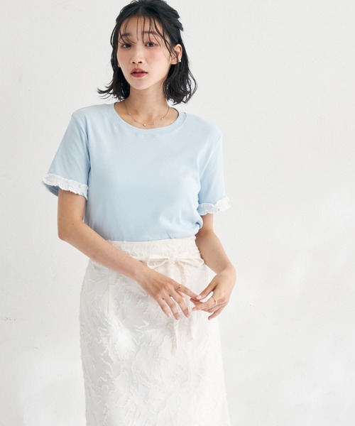 MISCH MASCH(ミッシュマッシュ)の「2026春夏新作 袖フリルデザインTシャツ(Tシャツ/カットソー・レディース・ホワイト/ブルー・フリ-)」の4枚目の写真