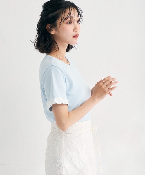 MISCH MASCH(ミッシュマッシュ)の「2026春夏新作 袖フリルデザインTシャツ(Tシャツ/カットソー・レディース・ホワイト/ブルー・フリ-)」の6枚目の写真