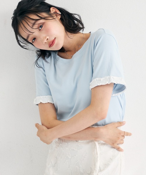 MISCH MASCH(ミッシュマッシュ)の「2026春夏新作 袖フリルデザインTシャツ(Tシャツ/カットソー・レディース・ホワイト/ブルー・フリ-)」の7枚目の写真