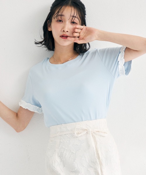 MISCH MASCH(ミッシュマッシュ)の「2026春夏新作 袖フリルデザインTシャツ(Tシャツ/カットソー・レディース・ホワイト/ブルー・フリ-)」の8枚目の写真