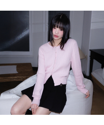 Cable Knit Basic Cardigan [Pink]