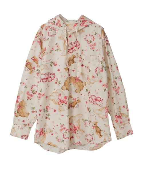 KARL HELMUT（カールヘルム）の「テディローズプリントフードブラウス（シャツ/ブラウス・メンズ・ピンク/ラベンダー/キナリ/スカイブルー/ブラック・LARGE/MEDIUM）」の2枚目の写真