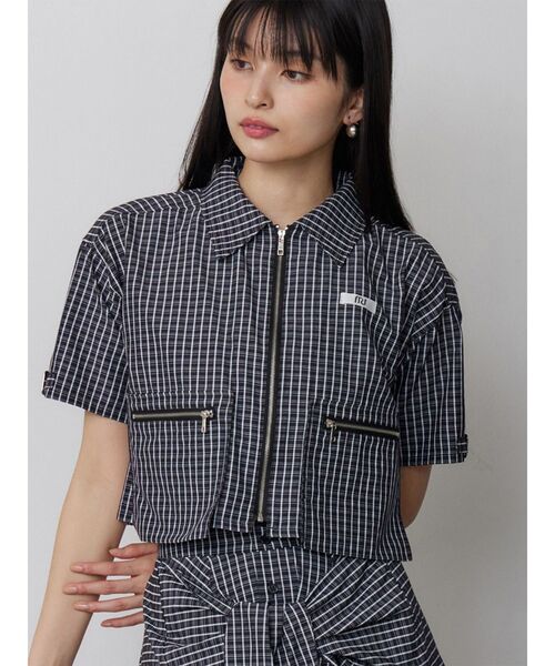 MURUA(ムルーア)の「【セットアップ対応】ZIPハーフスリーブシャツ(シャツ/ブラウス・レディース・ネイビー/グレー・FREE)」の1枚目の写真