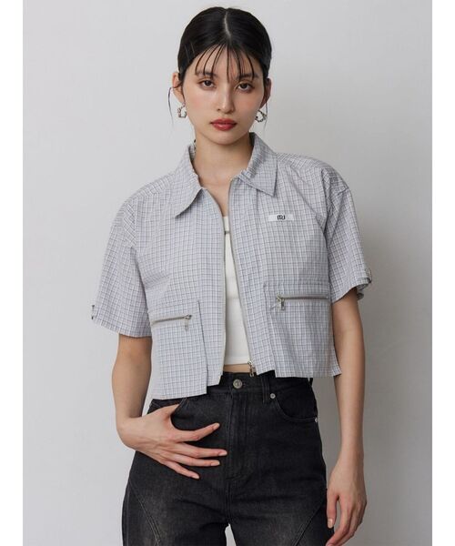 MURUA(ムルーア)の「【セットアップ対応】ZIPハーフスリーブシャツ(シャツ/ブラウス・レディース・ネイビー/グレー・FREE)」の9枚目の写真