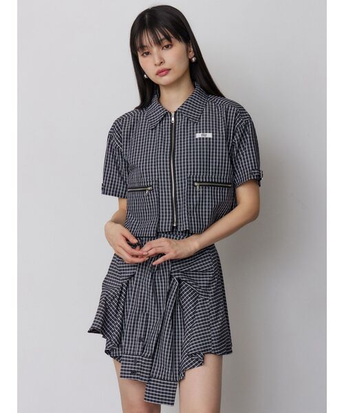 MURUA(ムルーア)の「【セットアップ対応】ZIPハーフスリーブシャツ(シャツ/ブラウス・レディース・ネイビー/グレー・FREE)」の8枚目の写真