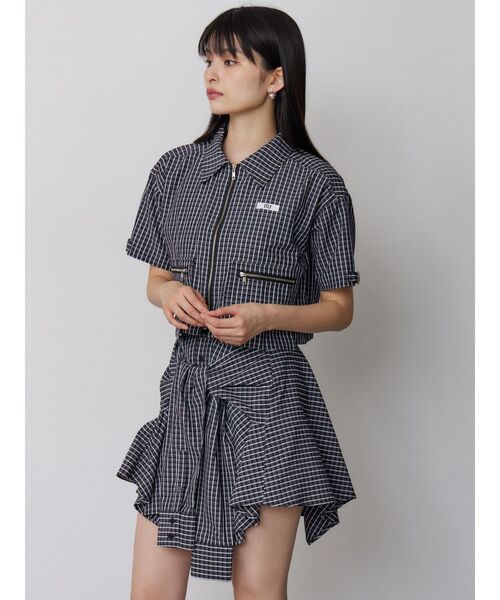 MURUA(ムルーア)の「【セットアップ対応】ZIPハーフスリーブシャツ(シャツ/ブラウス・レディース・ネイビー/グレー・FREE)」の7枚目の写真
