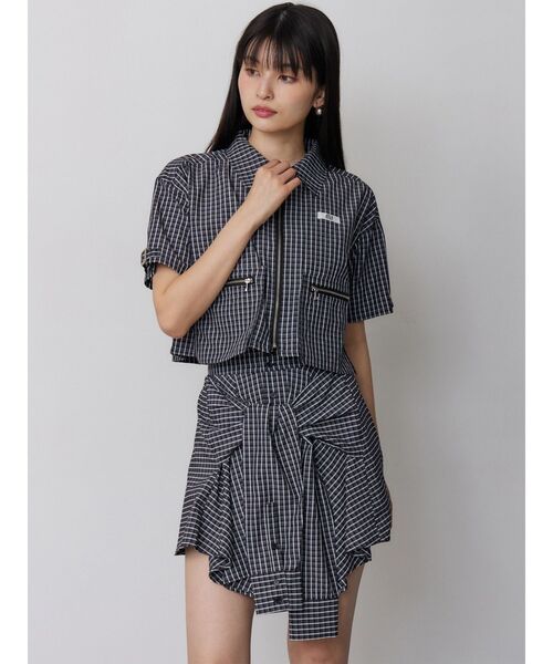 MURUA(ムルーア)の「【セットアップ対応】ZIPハーフスリーブシャツ(シャツ/ブラウス・レディース・ネイビー/グレー・FREE)」の6枚目の写真