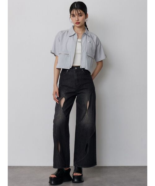 MURUA(ムルーア)の「【セットアップ対応】ZIPハーフスリーブシャツ(シャツ/ブラウス・レディース・ネイビー/グレー・FREE)」の19枚目の写真