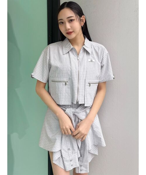 MURUA(ムルーア)の「【セットアップ対応】ZIPハーフスリーブシャツ(シャツ/ブラウス・レディース・ネイビー/グレー・FREE)」の15枚目の写真