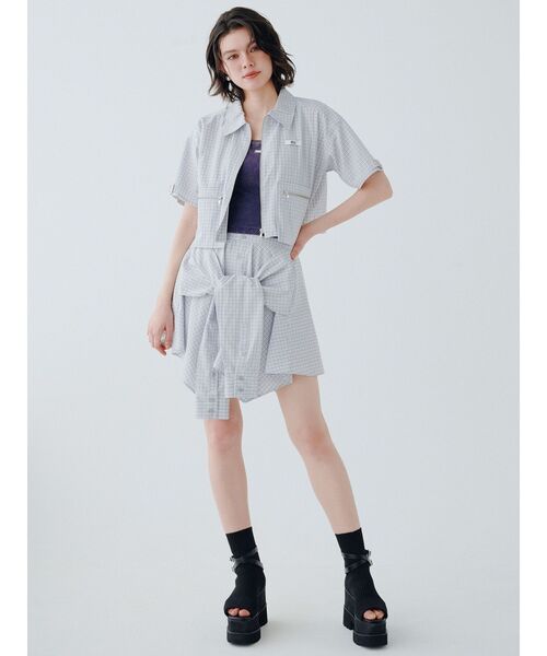 MURUA(ムルーア)の「【セットアップ対応】ZIPハーフスリーブシャツ(シャツ/ブラウス・レディース・ネイビー/グレー・FREE)」の10枚目の写真