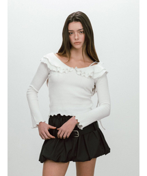 FRILL OFF SHOULDER T-SHIRT / WHITE