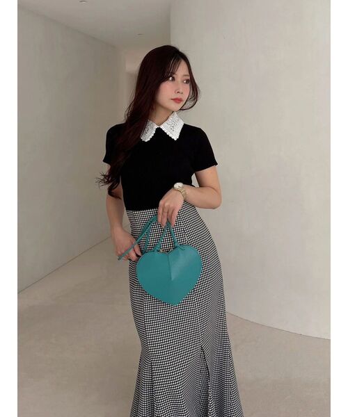 MERCURYDUO(マーキュリーデュオ)の「レース襟ハーフスリーブニット(ニット/セーター・レディース・ブラック/オフホワイト/イエロー・FREE)」の8枚目の写真