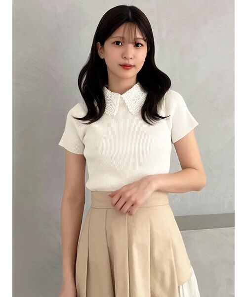 MERCURYDUO(マーキュリーデュオ)の「レース襟ハーフスリーブニット(ニット/セーター・レディース・ブラック/オフホワイト/イエロー・FREE)」の6枚目の写真