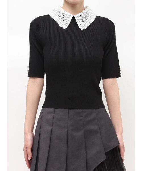MERCURYDUO(マーキュリーデュオ)の「レース襟ハーフスリーブニット(ニット/セーター・レディース・ブラック/オフホワイト/イエロー・FREE)」の11枚目の写真
