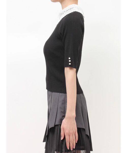 MERCURYDUO(マーキュリーデュオ)の「レース襟ハーフスリーブニット(ニット/セーター・レディース・ブラック/オフホワイト/イエロー・FREE)」の12枚目の写真