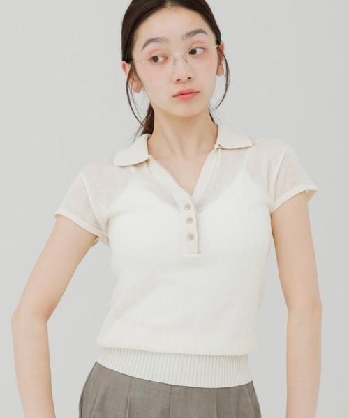 double collar sheer polo knit（ダブルカラーシアーポロニット
