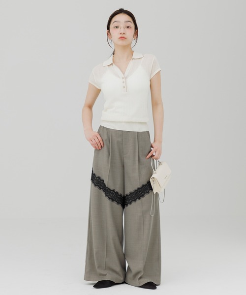 SENEE(セニー)の「double collar sheer polo knit(ダブルカラーシアーポロニット)(ニット/セーター・レディース・ブラック/アイボリー・FREE)」の10枚目の写真