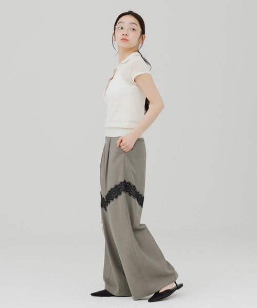 SENEE(セニー)の「double collar sheer polo knit(ダブルカラーシアーポロニット)(ニット/セーター・レディース・ブラック/アイボリー・FREE)」の12枚目の写真