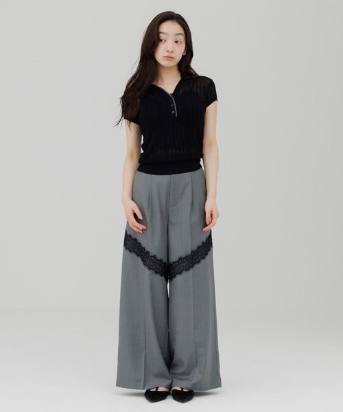 SENEE(セニー)の「double collar sheer polo knit(ダブルカラーシアーポロニット)(ニット/セーター・レディース・ブラック/アイボリー・FREE)」の4枚目の写真