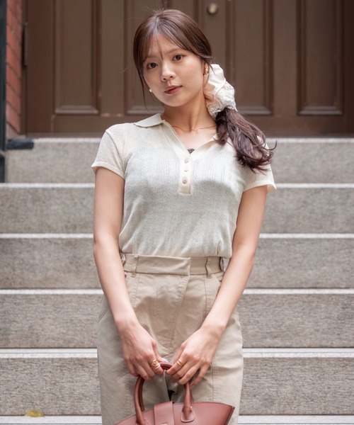 SENEE(セニー)の「double collar sheer polo knit(ダブルカラーシアーポロニット)(ニット/セーター・レディース・ブラック/アイボリー・FREE)」の13枚目の写真