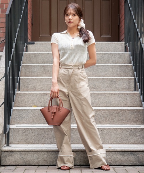SENEE(セニー)の「double collar sheer polo knit(ダブルカラーシアーポロニット)(ニット/セーター・レディース・ブラック/アイボリー・FREE)」の14枚目の写真