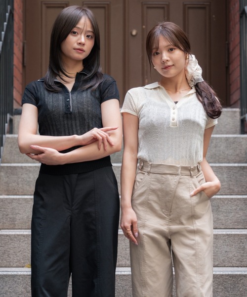 SENEE(セニー)の「double collar sheer polo knit(ダブルカラーシアーポロニット)(ニット/セーター・レディース・ブラック/アイボリー・FREE)」の17枚目の写真