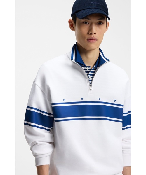 HUGO(ヒューゴ)の「ジップネック コットン スウェットシャツ プリントライン(スウェット・メンズ・ホワイト・XS/XL/L/XXL/M/S)」の2枚目の写真
