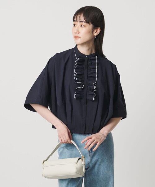 ユナイテッドアローズ UNITED ARROWS 黒 フリルブラウス レースプリーツ フリル ブラウス