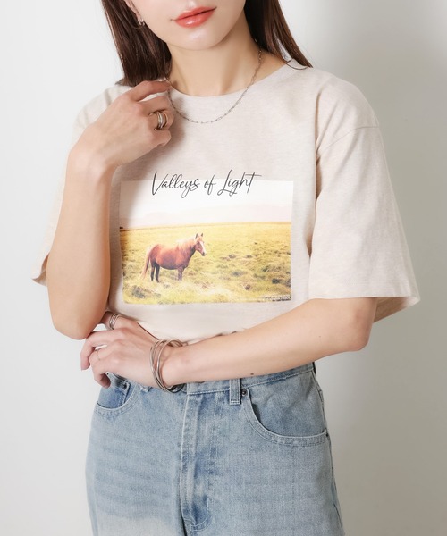 Riberry(リベリー)の「馬フォトプリント半袖Tシャツ(Tシャツ/カットソー・レディース・アイボリー/チャコールグレー/ベージュ・FREE)」の10枚目の写真